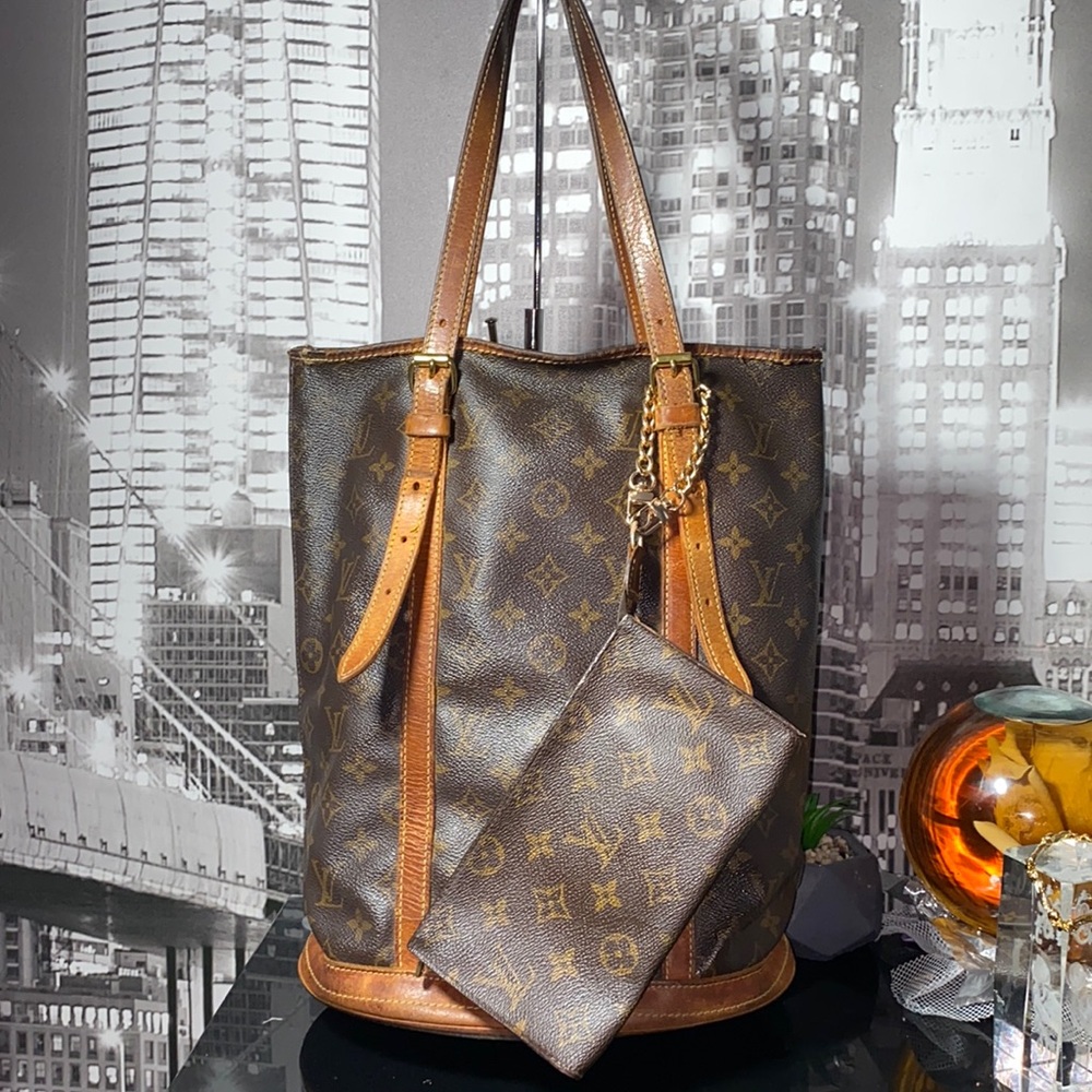 Louis Vuitton Brown Monogram Canvas Bucket Bag with Tan Leather Trim